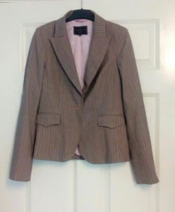 Coast Wool Blend Brown Pink Stripe Long Sleeve Single Brested Jacket UK Sz 10 - Picture 1 of 7