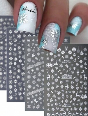 Nail Art Stickers Christmas SILVER Snowflakes Snowman Baubles Angel Reindeer