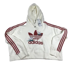 Adidas Cropped Hoodie Women’s 2X Plus NWT Thebe Magugu Ivory Red Striped Floral - Picture 1 of 12