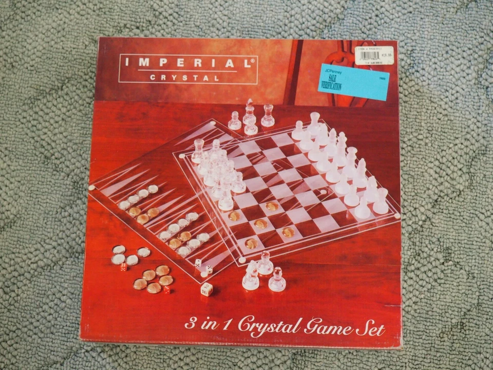 Imperial Crystal 3 in 1 Game Set Chess Checkers Backgammon
