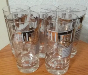 VTG set of 5 "CITY OF DALLAS, TEXAS" Drinking Glass Beverage WHITE/Gold - Picture 1 of 4