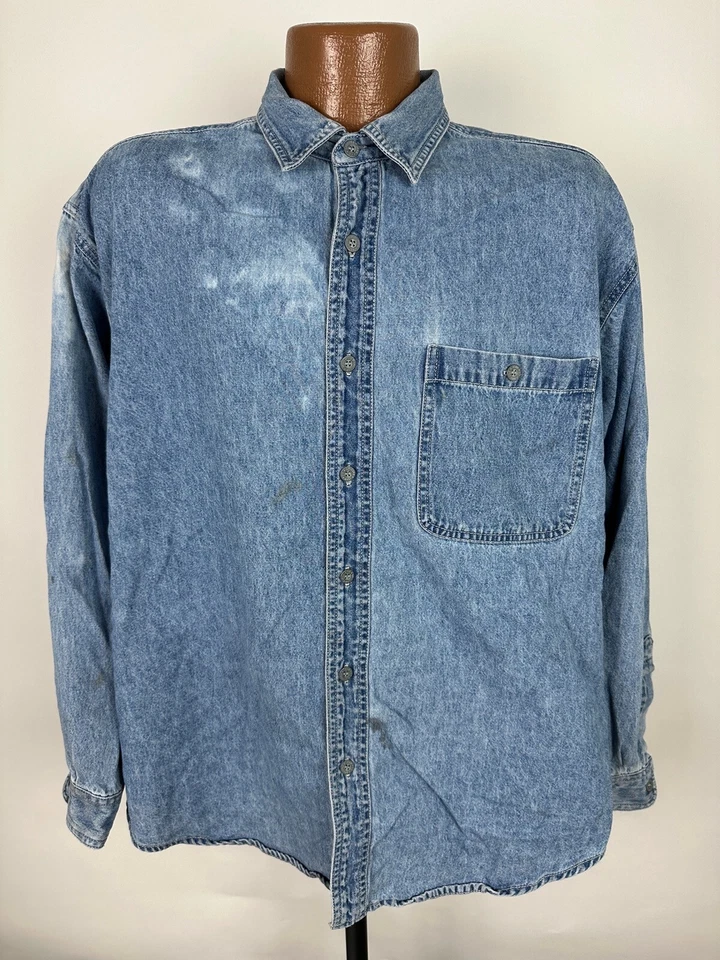 Camisa Denim Arizona Años 90 De Colección Hombres Grande Azul Manga Larga Exterior Grunge MANCHA Foto 1 de 4