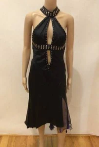 NWT VERSACE FW 2004 EMBELLISHED STUDDED PLUNGING KEYHOLE OPEN BACK DRESS SZ 42 - Picture 1 of 8