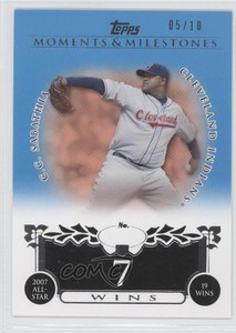2008 Topps Moments & Milestones Blue /10 CC Sabathia (2007 All-Star 19 Wins)