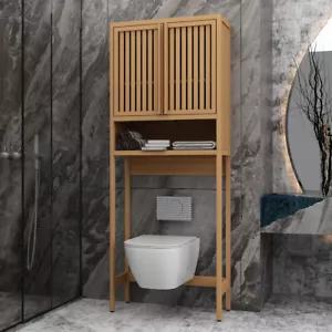 Bamboo Over The Toilet Storage Cabinet, Bathroom Organizer Rack with 2 Doors - Picture 1 of 7