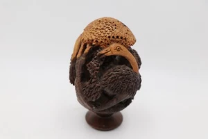 Jabulani African Zulu? Wood Carving Deep Single Piece 3 Birds Cranes Tree ~5x3" - Picture 1 of 14