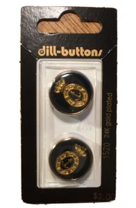 DILL BUTTONS | NOS | 24K Gold Plated Anchor and Crown | #1520 Black Round Shank - Picture 1 of 4