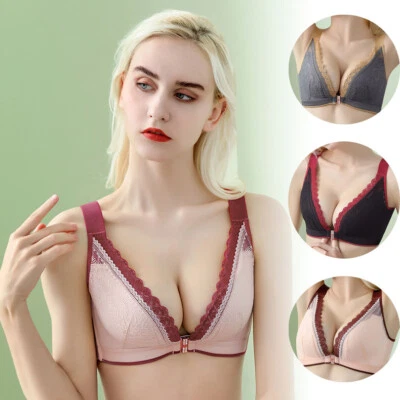 Sujetador sexy con cierre frontal sin alambres para mujeres sujetador push up de encaje suave transpirable Foto 1 de 4