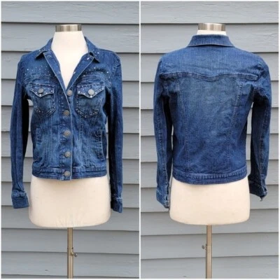 Chaqueta de Camionero Vintage Años 90 Y2k Gitano Bling Azul Tachonado Jean Denim Western Boho Foto 1 de 4