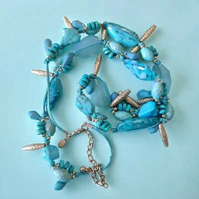 Signed Chico Big Imitation Blue Turquoise Necklace Acrylic And Stone - Image 1 of 4