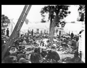 FOTO DEL HOSPITAL DE CAMPAÑA DE LA UNIÓN HERIDA, muriendo de la guerra civil 1862 ESTACIÓN SALVAJE VA - Imagen 1 de 2