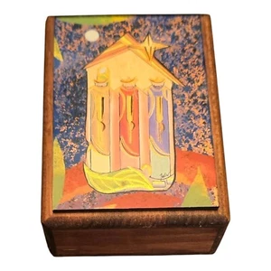 Vtg Leda Puerto Rico Wooden Box w/ Lid Art & Ball Feet 3 Wise Men Nativity - Picture 1 of 11