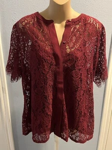 Liz Claiborne Karrierebluse mit Trägertop, geblümt, weinrot, Gr. XL, neu mit Etikett - Bild 1 von 5