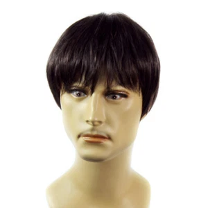 Hitzebeständige Lagenlook Lange Pony Cool Man Perücke Kurz Braun & Kastanienbraun Herrenperücke - Bild 1 von 4