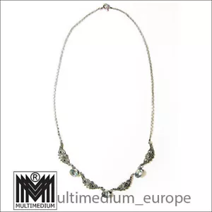 Art Deco Silber Collier Halskette Markasit e Aquamarin paste silver necklace - Picture 1 of 4