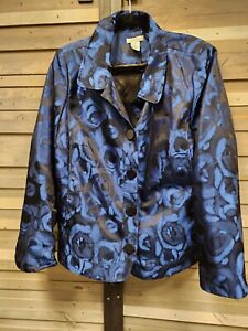 Vintage Beautiful Blue& Black Jacket Roses New With Tags XL Spring Trend 24