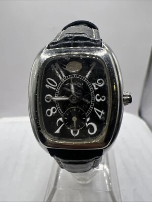 Epoch Woman’s Watch Silver Toned Black Leather Band NEW BATTERY RUNS! - Image 1 of 4