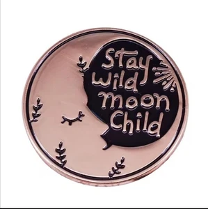 Broche prendedor sombrero/solapa vintage hippie luna plateada "Stay Wild Moon Child" - Imagen 1 de 2
