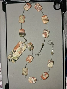 Silver And Jasper Necklace With Pendant. 20" 3oz. - Picture 1 of 2