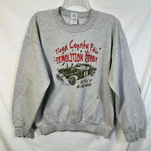 Vintage Tioga County Fair Demolition Derby Distressed Sweatshirt Medium Racing M - Picture 1 of 9
