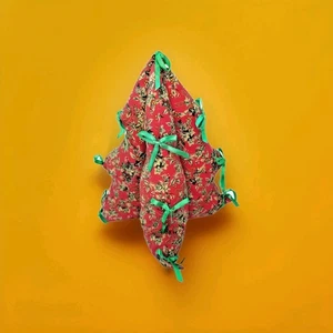 Vtg handmade 3D Stuffed Fabric Christmas Tree Plush Red Green  12"grandma old - Picture 1 of 10