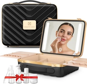 Easyinbeauty Multiple Travel Make-up Case with Light Up Mirror Tragbarer Koffer Schwarz - Bild 1 von 11