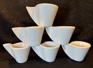 White Porcelain Restaurant Ware Wave Handle Espresso Tea Coffee Cup Mug Set of 6 - Picture 1 of 6