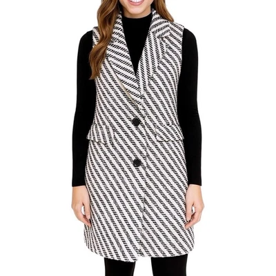 Blazer Evereve sem mangas feminino forrado médio preto branco bolsos malha em excelente estado usado - Imagem 1 de 4