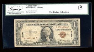 DBR 1935-A $1 Silver Hawaii PC Block Fr. 2300 Legacy 15 Serial P33895244C - Picture 1 of 2