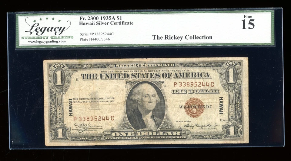 DBR 1935-A $1 Silver Hawaii PC Block Fr. 2300 Legacy 15 Serial P33895244C - Image 1 of 2