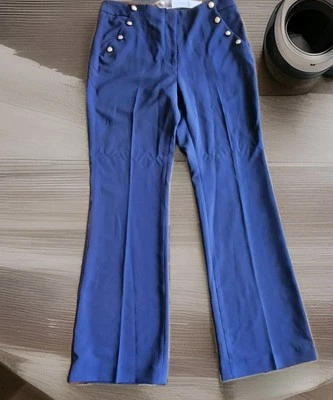 WHBM NWT The Nautical Slim Flare Gold Buttons Navy Blue Sz 8R MSRP $89.00 - Image 1 of 4