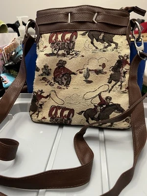 马术帆布斜挎包手提包 10x9 Talbots 女牛仔马鞍 — 第 1/4 张图片