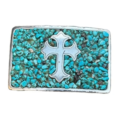 Vintage Nocona Hebillas Cruz Occidental Piedras Turquesa Vaquera Vaquera   Foto 1 de 2