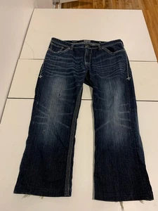 Affliction Jeans 38x27 Dark Wash Buckle Cooper Bootcut Y2K Whiskering Punk Rock - Picture 1 of 13