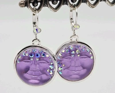 Pendientes KIRKS FOLLY Diosa Mística Vista Mar Luna Palanca Tono Plata Violeta Foto 1 de 4