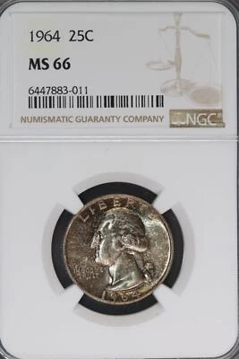 1964 Washington Quarter NGC MS66 Toned *DoubleJCoins* 9006-57 - Image 1 of 2