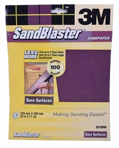 3M Sandblaster Sandpaper Paint Stripping 3 x 100 Grit Bare Surface 3 Sheets - Picture 1 of 1