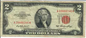 1953 2$ United States Note - Red Seal, No Motto - IBP/GMH A28666146A - #13516 - Picture 1 of 2