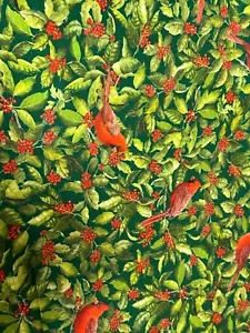 Beautiful Red Cardinals Holiday cotton Fabric per yd. quilt / sew - Picture 1 of 3