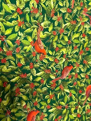 Beautiful Red Cardinals Holiday cotton Fabric per yd. quilt / sew - Image 1 of 3