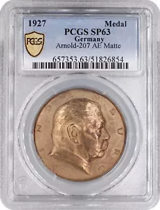 Weimar Republic bronze medal 1927, PCGS SP63, "80th Ann. of Paul von Hindenburg" - Picture 1 of 2