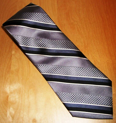 Corbata Preswick & Moore gris-azul a rayas para hombre de seda 58" de largo x 3,9" de ancho (D716) Foto 1 de 4