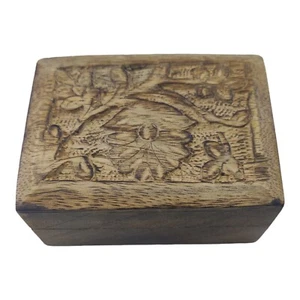 Vintage Small Wood Box Hand Carved Floral Vine Keepsake Jewelry Trinket Box - Picture 1 of 13