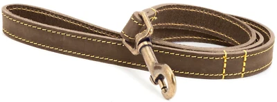 Plomo de cuero para perro - Sable marrón. Clip de gatillo de metal, cosido, fuerte. 1,9cm x 100cm. Foto 1 de 4