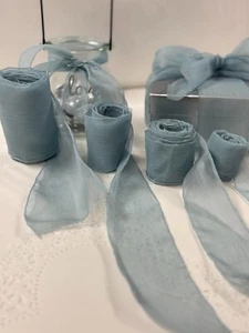 French Blue 100% Silk Sheer Crinkle Chiffon Ribbon ( 4 Widths to choose from) - Picture 1 of 10