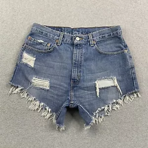 VINTAGE Levis 505 Jeans Shorts Womens 32 Waist Cut Off Fray Hem Denim Cotton Y2K - Picture 1 of 18