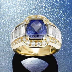 Blue Sapphire Oval Cut With 925 Sterling Silver Gold Plated Ring For Men #315 - Picture 1 of 6