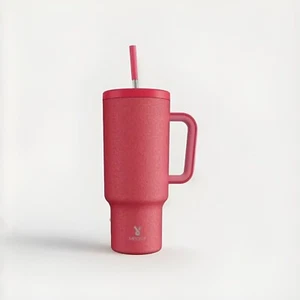 Vaso Meoky 40 oz con mango, tapa y pajita - acero inoxidable aislado, rojo rubí - Imagen 1 de 2