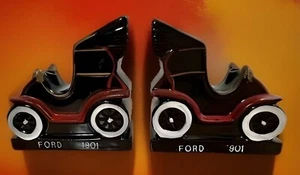 Vintage 1901 Ford Automobile Car Ceramic Bookends Pen Holder Japan MCM. B9 - Picture 1 of 8