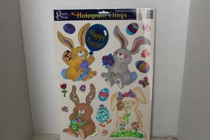 3 Vintage Easter Hologram Clings 12 In. X 17 In. High Q ! Beautiful Cute Funny ! - Picture 1 of 3